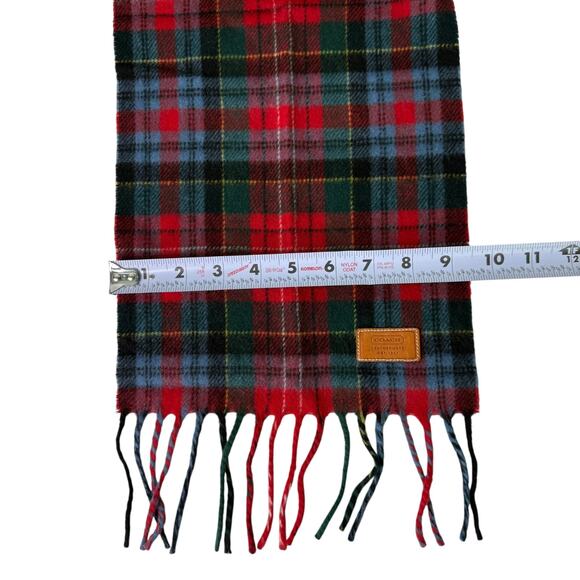 Coach Red Wool Cashmere Blend Tartan Plaid Checkered Scarf Italy Winter Holiday - Picture 9 of 11